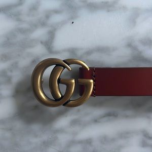 GG Marmont designer inspired belt tan cognac